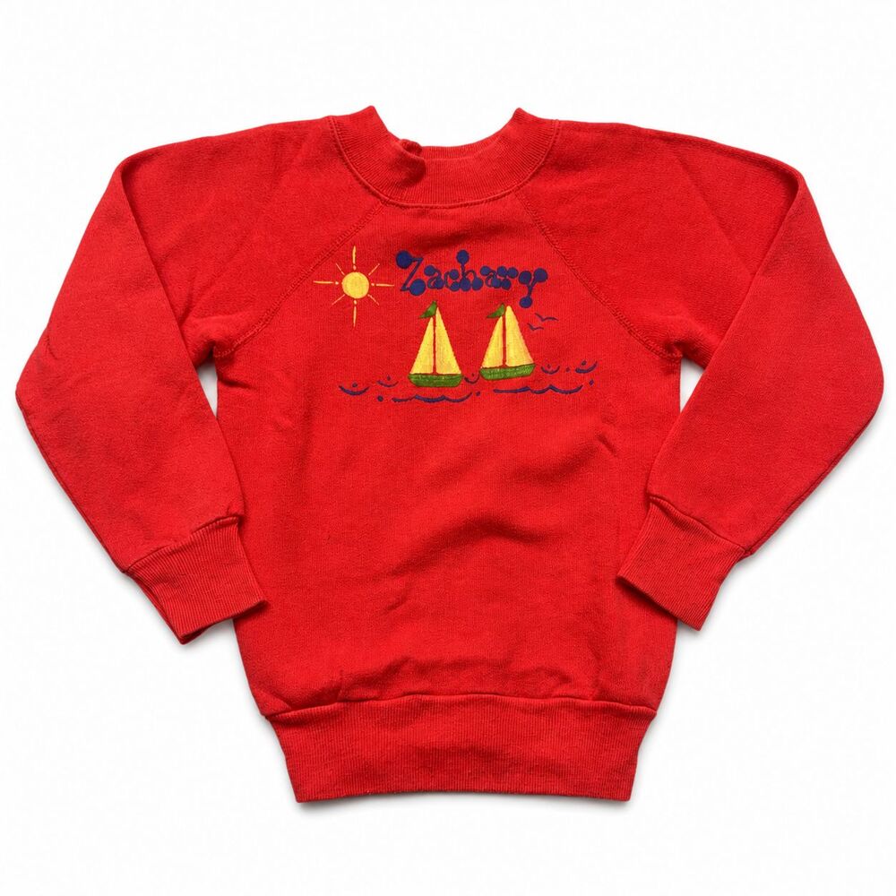 Vintage 80s Steinwurtzel Kids Sweatshirt Sz 5-6 Red Zachary Sailboat USA